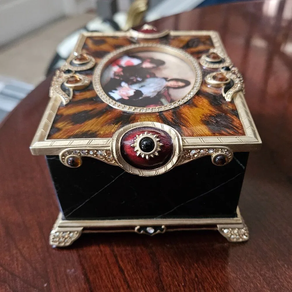 RARE 2n1 JAY STRONGWATER TORTOISE JUNGLE ENAMEL CRYSTAL JEWELRY PHOTO BOX OBJET